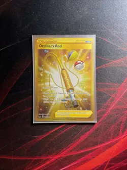 Ordinary Rod 215/202 Sword & Shield NM Full Art Gold Secret Rare Pokemon Card - Image 1