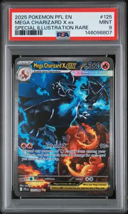 2025 POKEMON PFL EN-PHANTASMAL FLAMES #125 MEGA CHARIZARD X EX PSA 9 - Image 1