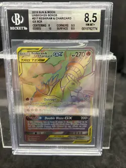 Reshiram & Charizard GX Pokemon Unbroken Bonds 217/214 Full Art Secret BGS 8.5 - Image 1