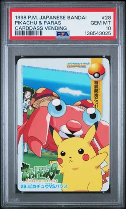 PSA 10 2026 CERT POP 22 PIKACHU & PARAS 1998 POKEMON JPN BANDAI CARDDASS #28 - Image 1