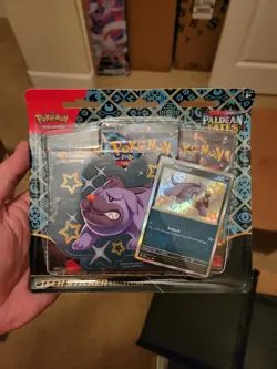 Pokemon S&V Paldean Fates Shiny Maschiff Tech Sticker Collection 3 Pack Blister - Image 1