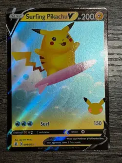 POKEMON FULL ART SURFING PIKACHU V 008/025 ULTRA RARE + NEW ARCEUS SLEEVE LP-NM - Image 1