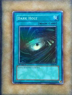 Yugioh Dark Hole LOB-052 Super Rare 1st Ed GLOSSY PRINT HP - Image 1
