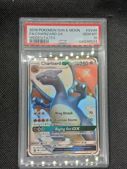 2019 POKEMON SUN & MOON HIDDEN FATES #SV49 FULL ART/CHARIZARD GX PSA 10 - Image 1