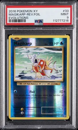 2016 POKEMON XY EVOLUTIONS #33 MAGIKARP-REVERSE FOIL PSA 9 - Image 1