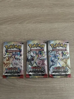 Pokemon Cards Prismatic Evolutions EMPTY artwork packs X3 With Bonus Gift - Image 1