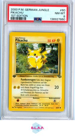 PIKACHU 1ST EDITION POKEMON GERMAN JUNGLE 2000 60 PSA 8 - Image 1
