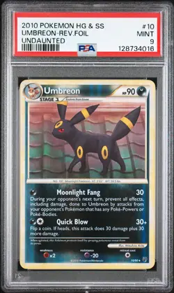 2010 POKEMON HEARTGOLD & SOULSILVER UNDAUNTED #10 UMBREON-REVERSE FOIL PSA 9 - Image 1