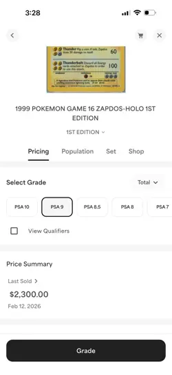 1999 Pokemon Game Zapdos Hollow First Edition Number 16 PSA 9 - Image 3