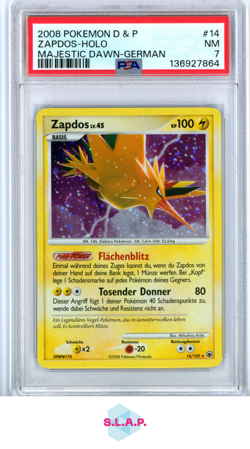 ZAPDOS-HOLO MAJESTIC DAWN-GER POKEMON DIAMOND & PEARL 2008 14 PSA 7 - Image 1