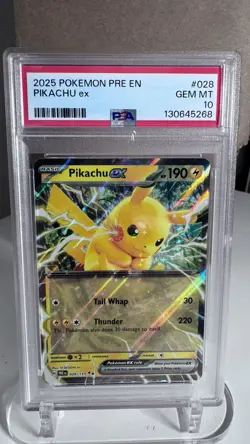 Pokemon Prismatic Evolutions Pikachu ex 028 PSA 10 - Image 1