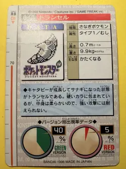 Pokemon Metapod 011 Carddass Pocket Monsters Part 1 & 2 Green Card - Image 3