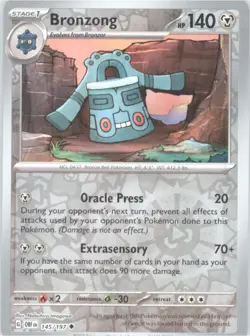 Bronzong Reverse Holo Pokemon tcg SV03: Obsidian Flames #145/197 - Image 1