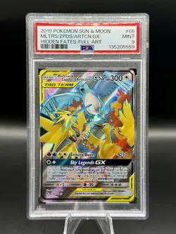 PSA 9 Moltres & Zapdos & Articuno GX Full Art 66/68 Hidden Fates Pokemon 2019 - Image 1