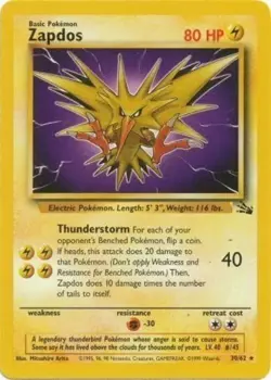 Pokemon TCG - Zapdos - 30/62 - Rare Unlimited - Fossil Unlimited [Near Mint] - Image 1