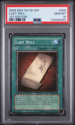 2002 YU-GI-OH! STARTER DECK: YUGI 1ST ED #039 LAST WILL PSA 10 - Image 1