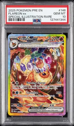 2025 POKEMON PRE EN-PRISMATIC EVOLUTIONS #146 FLAREON EX PSA 10 - Image 1