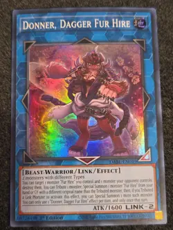 YuGiOh! - Donner, Dagger Fur Hire DABL-EN049 Super Rare 1st Edition VLP - Image 1