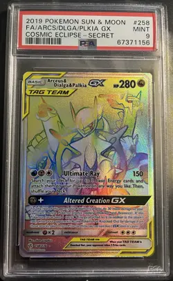 Pokemon Arceus & Dialga & Palkia GX (Secret) 258/236 Sm-Cosmic Eclipse PSA 9 - Image 1
