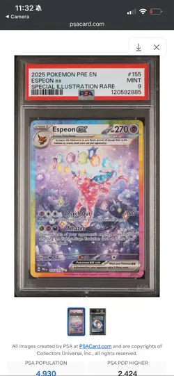 Pokemon TCG Prismatic Evolutions Espeon EX Sir 155/131 PSA 9 - Image 3
