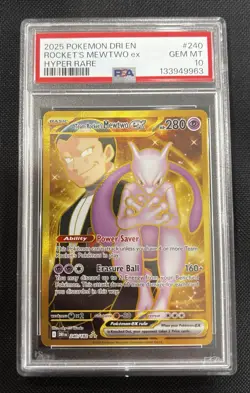 Pokemon Destined Rivals Team Rockets Mewtwo ex 240/182 Hyper Rare PSA 10 💎 MINT - Image 5