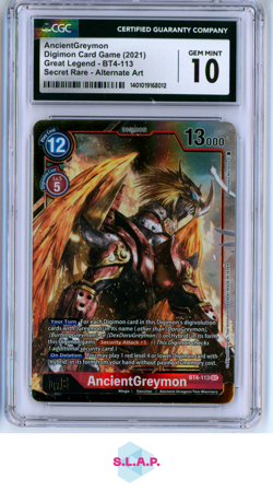 ANCIENTGREYMON GREAT LEGEND (BORDERLESS)ALT ART BT4-113 DIGIMON CARD GAME CGC 10 - Image 1