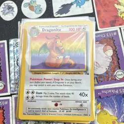 Pokemon Dragonite Fossil Holo Rare Unlimited 100HP Card 19/62 English 1999 - Image 1