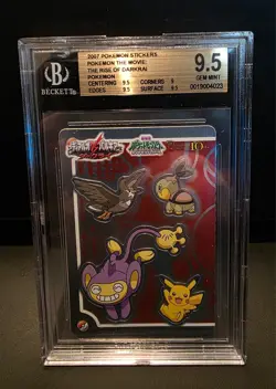 BGS 9.5 PIKACHU/AIPOM/TURTWIG 2007 POKEMON STICKERS RISE OF DARKRAI - Image 1