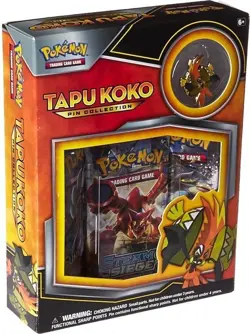 POKEMON TCG Tapu Koko Pin Collection Factory Sealed Box-3 Booster Packs,Pin,Foil - Image 1