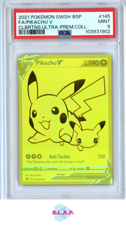 PIKACHU V POKEMON SWSH BSP 145 2021 CLBRTNS. UPC FA EN PSA 9 - Image 1