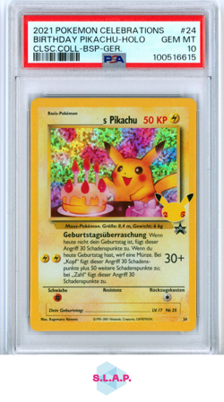 BIRTHDAY PIKACHU POKEMON 24 2021 CELEBRATIONS - DEUTSCH PSA 10 - Image 1