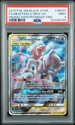 2019 POKEMON SM BLACK STAR PROMO #SM191 FULL ART/MEWTWO & MEW GX PSA 9 - Image 1