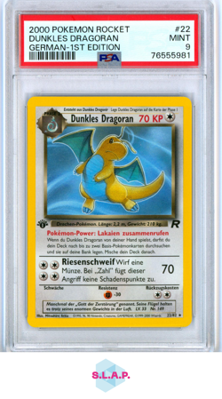 DUNKLES DRAGORAN GERMAN-1ST EDITION POKEMON ROCKET 2000 22 PSA 9 - Image 1