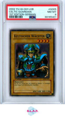 CELTIC GUARDIAN 1ST EDITION-GER YU-GI-OH! LOB-LEGEND OF BE WD 2002 G005 PSA 8 - Image 1