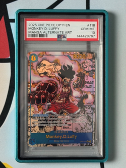 2025 ONE PIECE OP11-118 MONKEY D LUFFY MANGA ALT ART English PSA 10 GEM MINT - Image 1