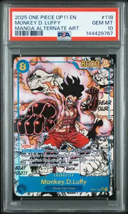 2025 ONE PIECE OP11-118 MONKEY D LUFFY MANGA ALT ART English PSA 10 GEM MINT - Image 5