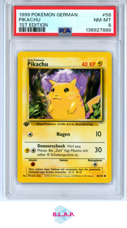 PIKACHU 1ST EDITION POKEMON GERMAN 1999 58 PSA 8 - Image 1