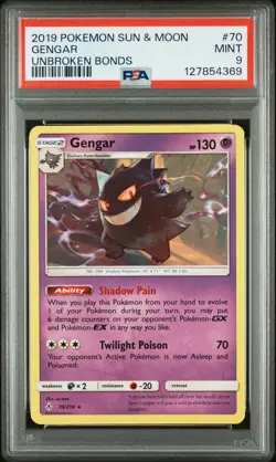 2019 Pokemon Sun & Moon Unbroken Bonds Gengar Unbroken Bonds PSA 9 #70 - Image 1