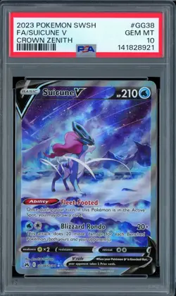 PSA 10 Suicune V FULL ART SWSH CROWN ZENITH #GG38/GG70 2023 POKEMON CARD - Image 1