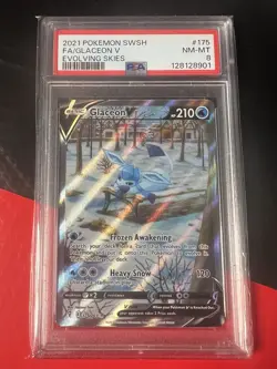 GLACEON V FULL ART #175 2021 POKEMON SWORD & SHIELD EVOLVING SKIES PSA 8 - Image 1