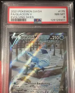 GLACEON V FULL ART #175 2021 POKEMON SWORD & SHIELD EVOLVING SKIES PSA 8 - Image 3