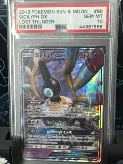 2018 POKEMON SUN & MOON LOST THUNDER #98 SIGILYPH GX PSA 10 - Image 1