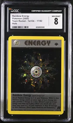 CGC 8 MINT Rainbow Energy Team Rocket 1st Edition 17/82 Holo Pokemon Card - Image 1