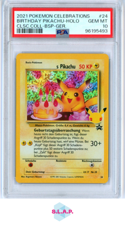 BIRTHDAY PIKACHU-HOLO CLSC.COLL-BSP-GER. POKEMON CELEB CLSC.COLL.2021 24 PSA 10 - Image 1