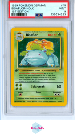 BISAFLOR-HOLO 1ST EDITION POKEMON GERMAN 1999 15 PSA 9 - Image 1