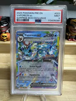 PSA 9 Vaporeon Ex Pokemon 023/131 (Prismatic Evolutions Stamp) - Image 1