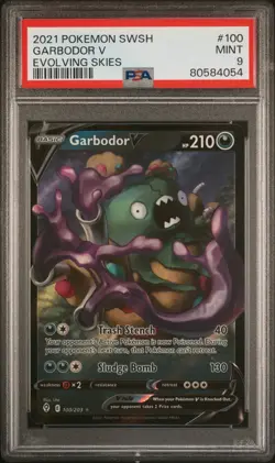 2021 Pokemon SWSH Garbodor V Evolving Skies #100 PSA 9 Mint - Image 1