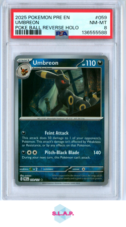 UMBREON POKE BALL REVERSE HOLO POKEMON PRE EN-PRISMATIC EVOLUT 2025 059 PSA 8 - Image 1