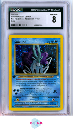 SUICUNE POKEMON 14 2001 NEO REVELATION 1ST EDITION HOLO GERMAN CGC 8 - Image 1