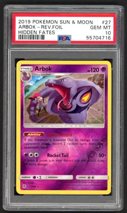 Pokemon Cards - PSA 10 Arbok 27/68 - Hidden Fates Reverse Holo - GEM MT - PSA10 - Image 1